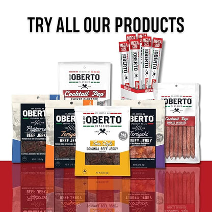 Oberto Classics Cocktail Pep Smoked Sausage Mega Size, Oh Boy! Oberto Beef & Pork Sausage XL Meat Stick, Peperoni Style Protein Snacks, 1.8 Ounce (Pack of 20)