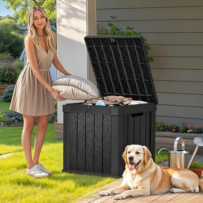 GOOBED Outdoor Storage Box, Weather-Resistant Resin Deck Box, 51-Gallon Storage Container for Patio Cushions, Pool Accessories, Garden Tools, Lockable, Easy Maintenance, Black