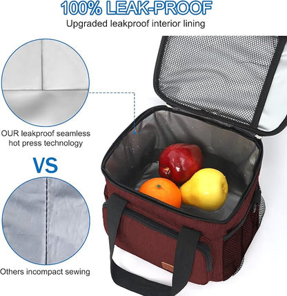 Lunch Bags for Women/Men, Insulated Lunch Bag for Work Office Picnic - Lunch Cooler Bag Leakproof Lunch Box with Adjustable Shoulder Strap - Red