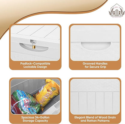 33 Gallon Deck Box Set of 2, Small Outdoor Storage Box Waterproof, Lockable Secure Package Bin Delivery Box for Outside, Patio Cushions Storage Box, Delivery Driver Snack Box for Porch, White
