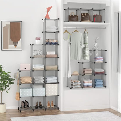 HOMIDEC Closet Organizers and Storage, 9 Cube Storage Organizer, Grey | Portable Closet Organizer, Storage Cubes Shelves, for Bedroom, Kids Room, Bathroom, Wardrobe, Clothes Rack