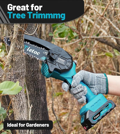 Tietoc Mini Chainsaw 6 Inch Cordless, Portable Electric Chain Saw Small Handheld Battery Powered Super Saws, Stocking Stuffers for Adults Men Christmas Gifts for Men Dad Husband Fathers Women Mom 2025