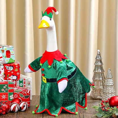 Christmas Goose Outfit Clothes for 23" High Cement or Plastic Goose Elf Red Green Costume Porch Garden Costume for Yard Outdoor Patio Xmas Holiday Decor