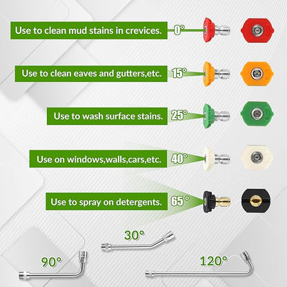 Pressure Washer Extension Wand, 120" Stainless Steel Power Washer Lance With Molded Grip, 30°, 90°, 120° Curved Rod, 5 Spray Nozzle Tips, 1/4" Quick Connect, 4000 PSI