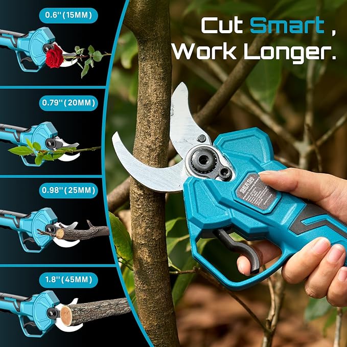 SEESII Pole Electric Pruning Shears: 1.8" Cutting Diameter 2-in-1 Cordless Power Pruner - Brushless Motor, Dual 4.0Ah Batteries, Extra SK5 Blade, 4 Modes Adjustable Branch Cutter for Garden Trimming
