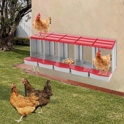 Chicken Nesting Box, 5 Compartments Laying Boxes for Hens, Nest Box for Chicken Duck Poultry Coop, Wall Mount Chickens Roosting Boxes, Protect Collect Egg (Red)