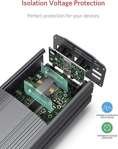 BESTEK 500W Power Inverter DC 12V to 110V AC Converter with 4.8A Dual USB Car Charger ETL Listed (Grey)
