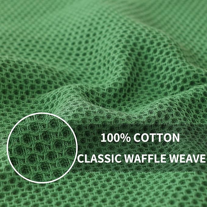 Homaxy 100% Cotton Waffle Weave Kitchen Dish Cloths, 7-Pack, Grass Green | 12 x 12 Inches, Ultra Soft Absorbent Dish Towels, Quick Drying Dish Rags with Hanging Loop