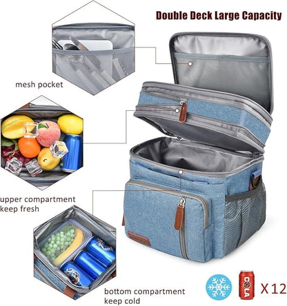 MIYCOO Lunch Bag for Men & Women, Expandable Double Deck Lunch Box, 15L | Leakproof & Waterproof, Portable, Large Soft Insulated Cooler bag for Adult, Work, Camping, Beach, Picnic, Travel