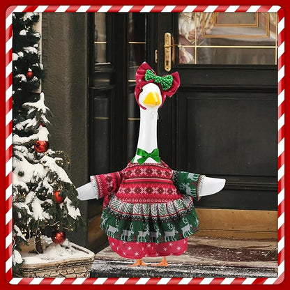 Christmas Porch Goose Outfits for 23 Inch Lawn Statue, Ugly Sweater Costume for Plastic/Cement Statue, Duck Sculpture Clothes for Xmas Winter Yard Patio Party Decoration
