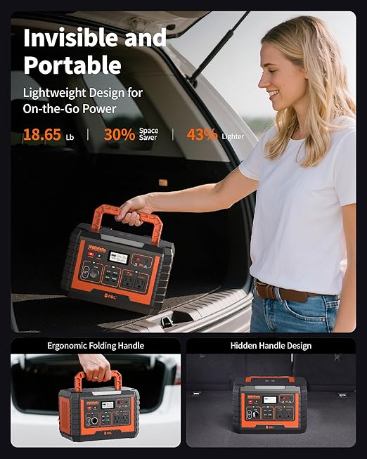 EBL Portable Power Station 1000W, 999Wh Solar Generator 2000W Peak, AC/Wireless Charging/60W USB-C Output, Lithium Battery for Emergency, Home Backup, Camping, RV, Off-Grid Living