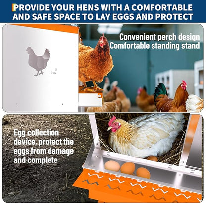 Nesting Boxes for Chickens, Chicken Coop Laying Boxes for Hens with Egg Rollaway System to Protect Eggs, 6/8/10-Hole Galvanized Steel Chicken Nesting Boxes Backyard Farm, Easy to Clean