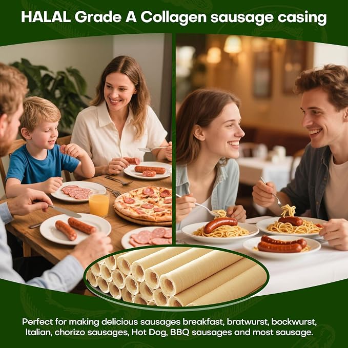 VONSYONG HALAL Sausage Casing, Grade A Edible Drying Collagen Sausage Casings for Flavorous Homemade Sausages 15m/49ft,Diameter 32mm/ 1 1/4'',1 Roll