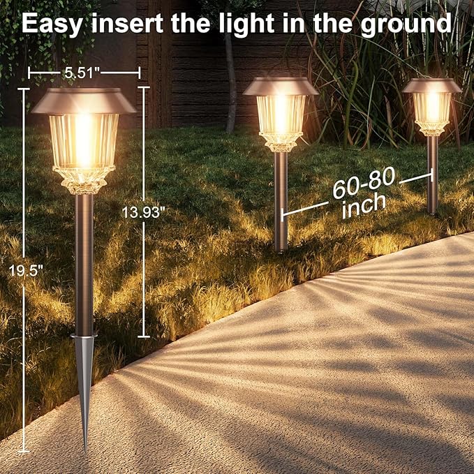 XMCOSY+ Solar Lights Outdoor Waterproof, 4 Pack Solar Lights for Outside, 10-40 LM Dimmable LED Glass Outdoor Solar Lights for Yard Pathway Garden Lawn Driveway Walkway (Warm White)