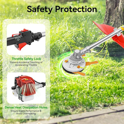 43CC Weed Wacker, 1.25kW Gasoline Grass Trimmer, 8500R/Min Lawn Brush Cutter, 2-Stroke Garden Mower with Grass Baffle & Funnel for Lawn Pond Side Weed Removal Landscaping