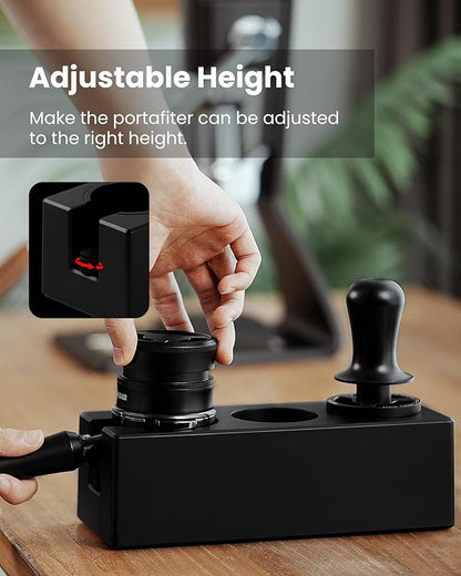 MHW-3BOMBER Espresso Tamping Station, 4 in 1 Tamper Station for Storage 51-58mm Portafilter, Distributor and Espresso Accessories,ABS Portafilter Holder,Black,CH6719