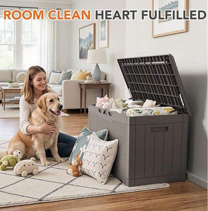 110 Gallon Deck Box Outdoor Indoor Waterproof Storage Box for Patio Furniture, Pool Accessories, Garden Tools, and Cushion Storage, Coffee