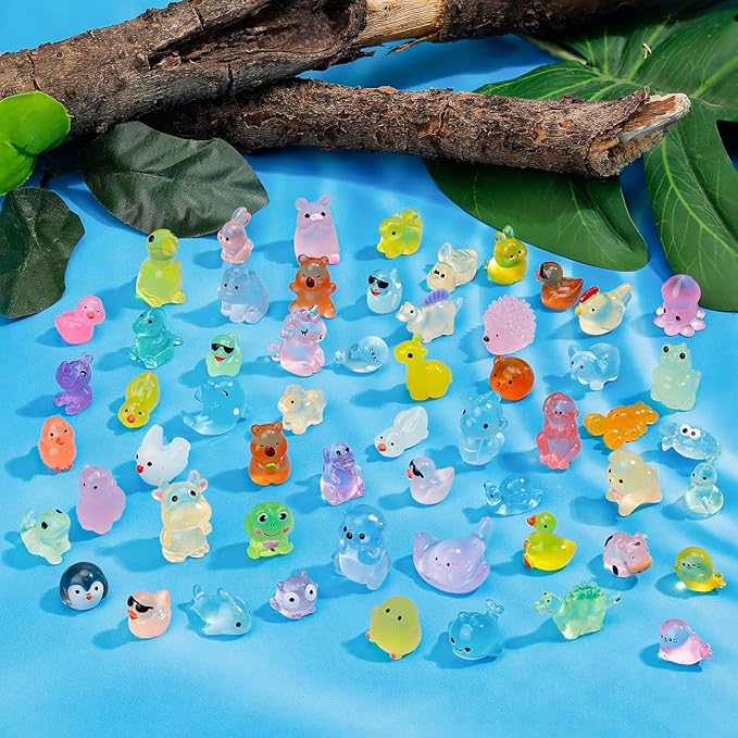 180pcs Luminous Mini Resin Animals Colorful Tiny Small Little Glow in the Dark Mini Resin Figures to Hide Miniature Animal Figurines for DIY Dollhouse Micro Garden Landscape Aquarium Decor Gift Crafts