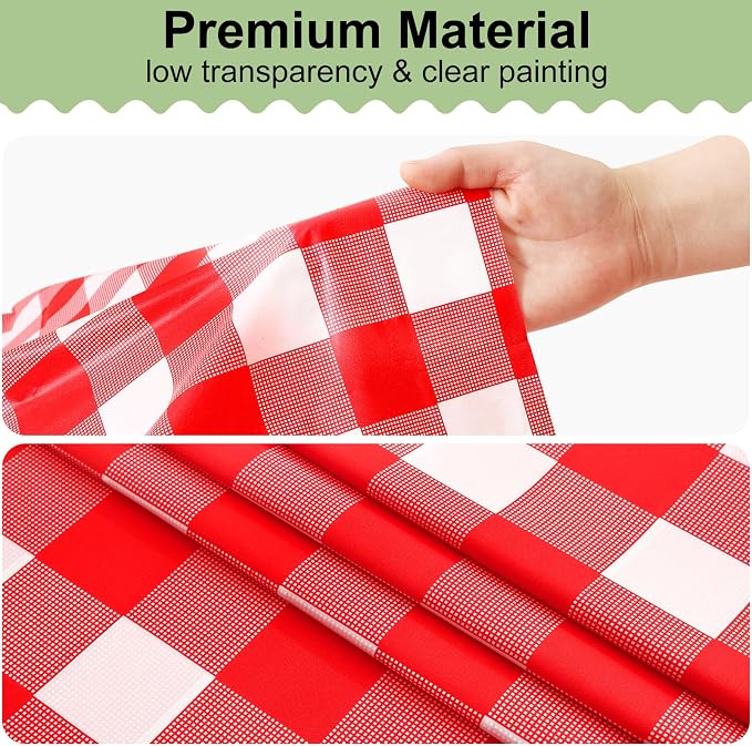 4 Packs Buffalo Disposable Table Cloth, 54 x 132 Inch Waterproof Plastic Tablecloth, Rectangle Red and White Checkered Table Covers for Picnic, Birthday, Party, Back to School