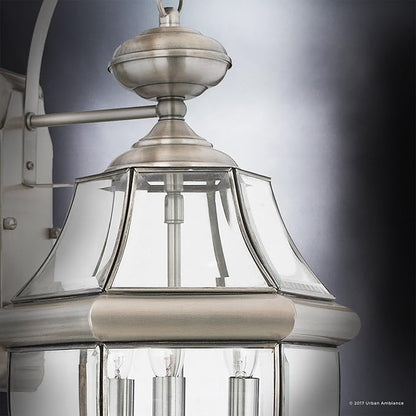Urban Ambiance Luxury Colonial Outdoor Wall Light, Large Size: 22.5" H x 12.25" W, with Tudor Style Elements, Versatile Design, Classy Aged Silver Finish and Beveled Glass, UQL1147