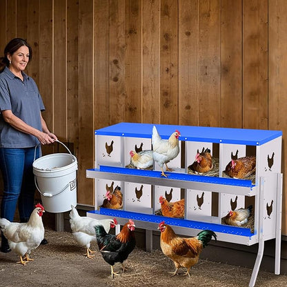 Chicken Nesting Box,10 Compartments Galvanized Steel Metal Chicken Laying Box with Roll Out Egg Collection,Wall Mount Chicken Nesting Boxes,Easy Egg Collection, Hen Roosting Boxes