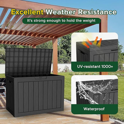 45GAL Black Outdoor Storage Deck Box with Secure Lock Hole - Weatherproof, SGS Certified UV Resistance, Suitable for Pool Toys and Patio Decor Storage, Features Sturdy Side Handles for Easy Transport