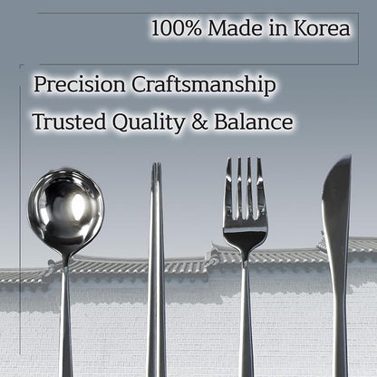 Korean 316 Stainless Steel Cutlery Set for 1 | Spoon Chopsticks Fork Knife Set, Made in Korea, Balanced Grip Reusable Dishwasher Safe, Hojakdo Animal Engraved Design