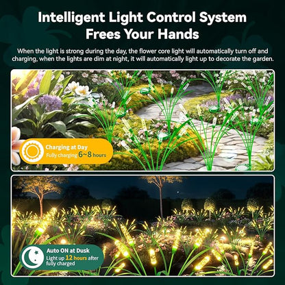 6 Packs Reeds Solar Garden Light, 30 Inch Garden Solar Light with 36 Bulbs, Intelligent Light Control System, IP65 Waterproof, Outdoor Solar Light for Decorating Yard, Pathway(Warm Color)