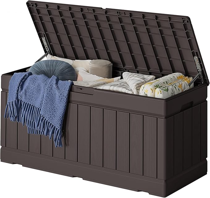 78 Gallon Deck Box Outdoor Indoor Waterproof Storage Box for Patio Furniture, Pool Accessories, Garden Tools, and Cushion Storage, Brown