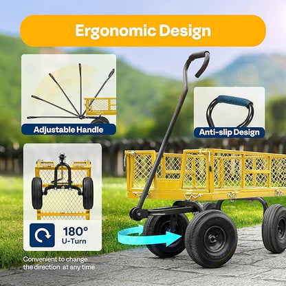 VIVOHOME Steel Garden Cart Heavy Duty 880 Lbs Capacity Folding Utility Wagon with Removable Sides and 10 inch Wheels (Yellow)
