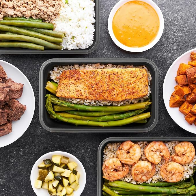 Collapsible Food Storage Containers with Lids, 8 Pack, 40 oz Silicone 1-Compartment Meal Prep Containers Reusable, Lunch Bento Boxes for Adults, Microwave Freezer Dishwasher Safe, BPA-Free, Black