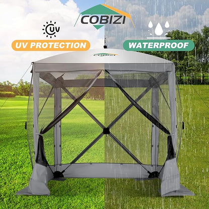 COBIZI 6x6 Pop up Gazebo Tent on Clearance, Ez up Waterproof Screen Tent Screen House with 3 sidewalls,Portable Outdoor Canopy with Carry Bag & Ground Stakes for Camping,Garden and Picnics, Grey
