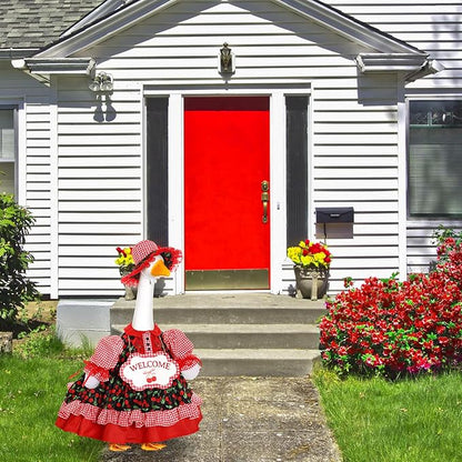 Lolita Goose Outfit Set for 23'' H Plastic Porch Cement Statue Cute Lolita Skirt Fall Spring Summer Goose Costume for Indoor Outdoor Yard Lawn Patio Art Decor(Cherry)