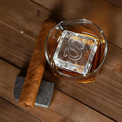 Letter S Monogram Clear Ice Cube Maker, 2" Big Ice Cubes Mold for Whisky and Cocktails, Large Initials Silicone Ice Cube Tray Personalized Gifts for DAD Gifts for Men (Letter S)