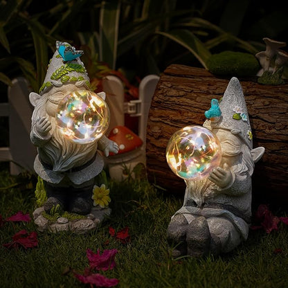 MININOVA Cute Solar Decor Statues Outdoor Standing Gnome Blowing Bubble Beautiful Garden Decorations for Patio Lawn Porch Housewarming Birthday Gift