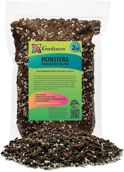 Gardenera Premium Monstera Potting Soil - Quick Drain Potting Soil for Growing and Repotting Monstera Deliciosa/Swiss Cheese Plant - 2 Quart Bag