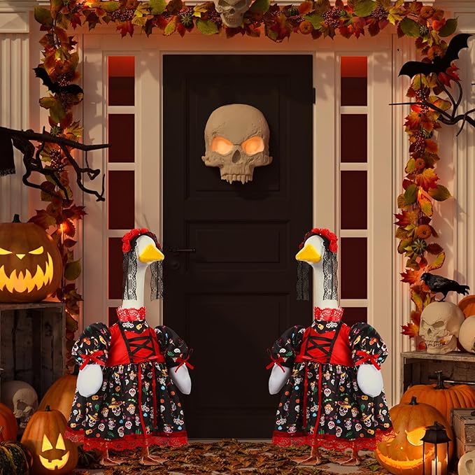 Suzile Halloween Goose Outfit Dresses Clothes for 23" Dia De Los Muertos Cement or Plastic Porch Goose Costume for Yard Lawn Outdoor Garden Patio Statue Halloween Holiday Decor