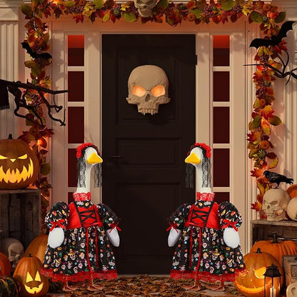 Suzile Halloween Goose Outfit Dresses Clothes for 23" Dia De Los Muertos Cement or Plastic Porch Goose Costume for Yard Lawn Outdoor Garden Patio Statue Halloween Holiday Decor