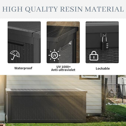 NUNU LAB 260 Gallon Outdoor Storage Box,Resin Large Sturdy Deck Box, Backyard Outside Storage Box Waterproof with Double Wall Panels,Package Delivery Garden Outdoor Hose Bin