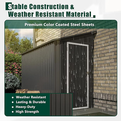 8x4 FT Outdoor Storage Shed, Metal Shed with Lockable Door, Sloping Roof, All-Weather Lean to Resin Shed for Garden, Backyard, Patio, Lawn (Black)
