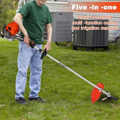 2025 New Gas Weed Wacker - 52cc 2-Stroke 5 in 1 Multi-Functional Lawn Mower Hedge Trimmer Pruners Gas Powered Brush Cutter, Handheld Weed Eater for Garden and Yard Lawn Orange