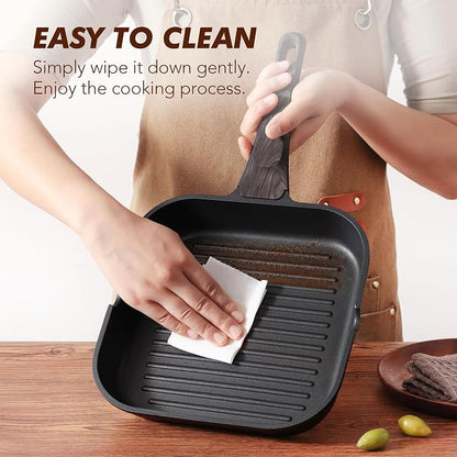 SENSARTE Nonstick Grill Pan for Stove Tops, Versatile Griddle with Pour Spouts, Square Big Cooking Surface, Durable Skillet Indoor & Outdoor Grilling. PFOA Free,12Inch