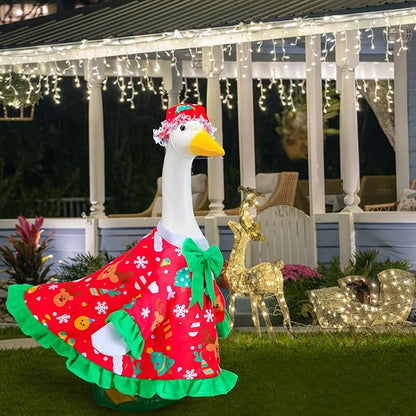 Christmas Goose Outfit for Porch Goose 23" Cement Statue Clothing- Christmas Outdoor Decoration for Patio Yard Lawn