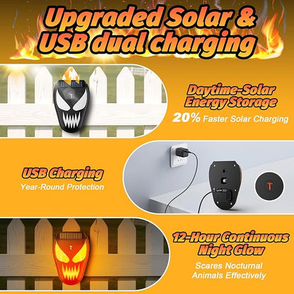 Solar Coyote Deterrent Predator Lights - Nocturnal Animal Repeller with Red LED Flashing Lights for Chicken Coop, Yard & Garden Protection Against Raccoons, Foxes, Deer, Skunks, Hawks 2 PCS