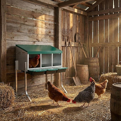 Metal Chicken Nesting Box,3 Compartment Nesting Box for Laying Eggs,Cleanable Pull Out Hen Roosting Boxes,Wall Mount Chicken Brooder Boxes,with Perch,for Hens Gooses Ducks Poultry Farms (Green)