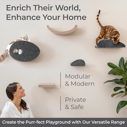 Accessory ADD-ON Curved Shelf Facade Covers Compatible with Cat Wall Shelves by Pryde Pets - 100% Sustainable PET Felt - Climber Sold Seperately - Cats Hammock Privacy and Safety Bumpers (Oatmeal)