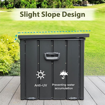 100 Gallon Outdoor Deck Box Lockable Metal Indoor Outdoor Storage Container with Side Handle, Waterproof Storage Box with Rolling Castors for Patio Garden Tools, Pools Equipment, Cushions, Gray