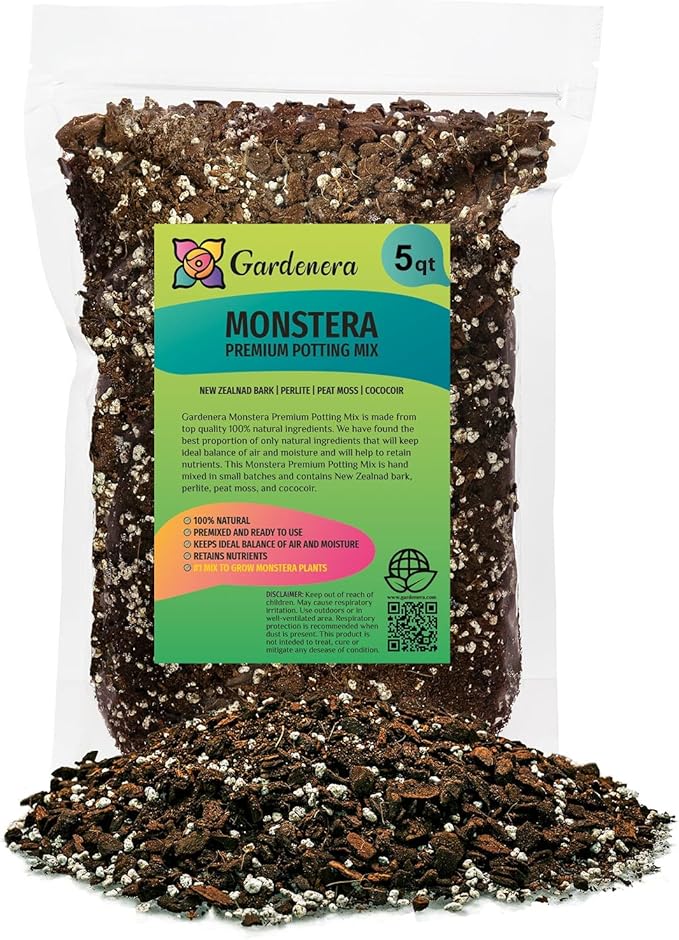 Gardenera Premium Monstera Potting Soil - Quick Drain Potting Soil for Growing and Repotting Monstera Deliciosa/Swiss Cheese Plant - 5 Quart Bag