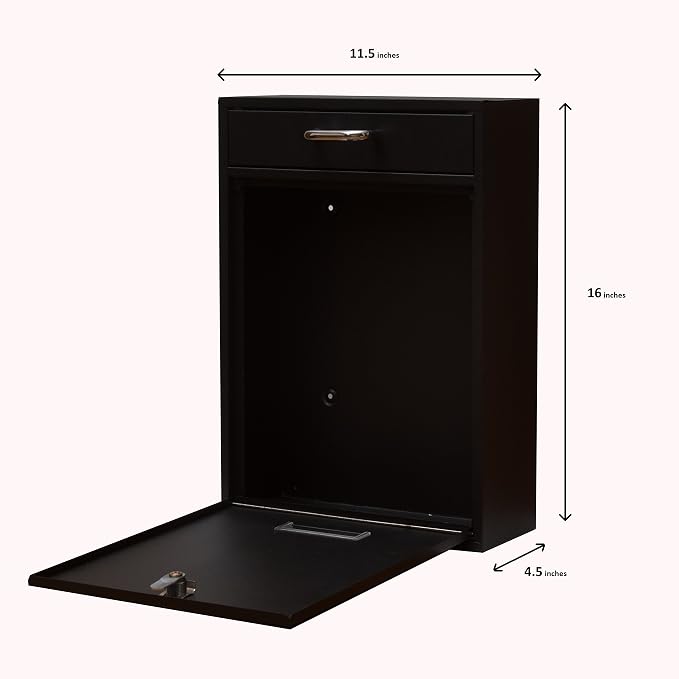 Wall Mounted Locking Vertical Dropbox Mailbox - Safe and Secure (Large) | Made with Galvanized Steel (Black Combination Lock)