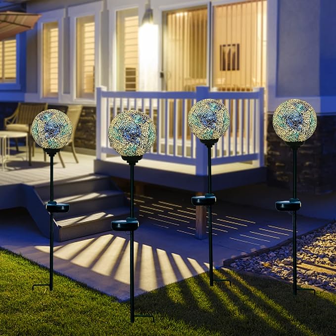 VCUTEKA Mosaic Solar Light, Solar Garden Decorative Lights Outdoor Waterproof LED Pathway Stake Light for Landscape Patio Yard Deck Walkway Decoration, 2 Pack